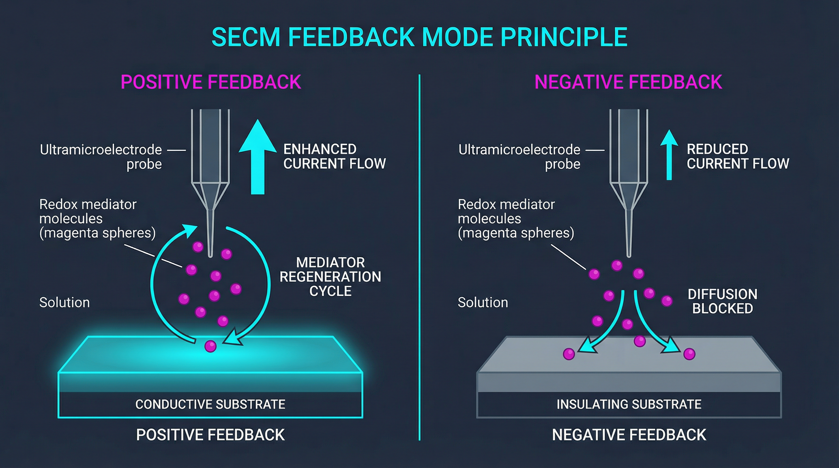 SECM Feedback Mode Principle - Positive vs Negative Feedback