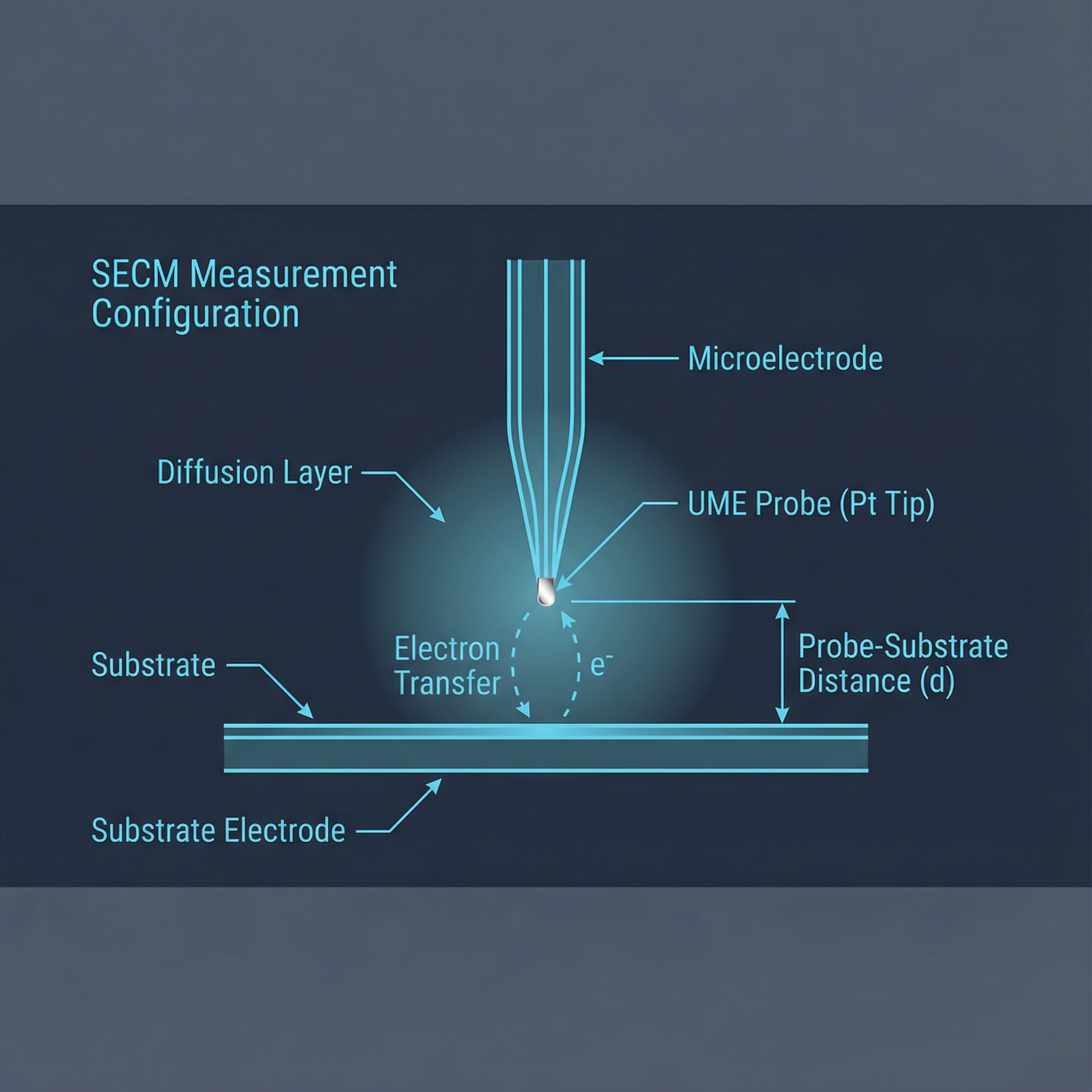 SECM Measurement Configuration showing UME probe and substrate